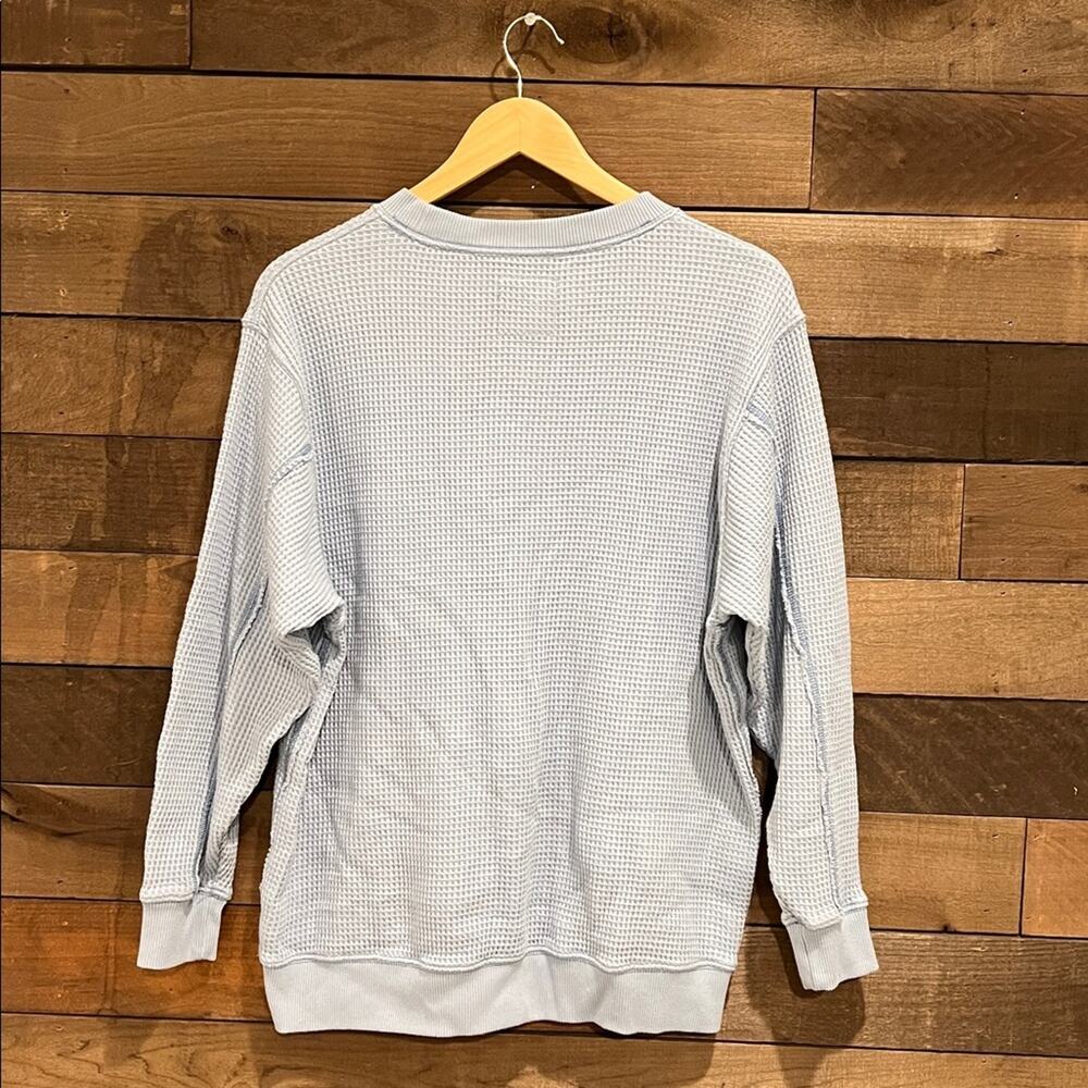 Aerie Women's Oversized Waffle Crew Neck Sweatshirt in Light Blue - Picture 4 of 8